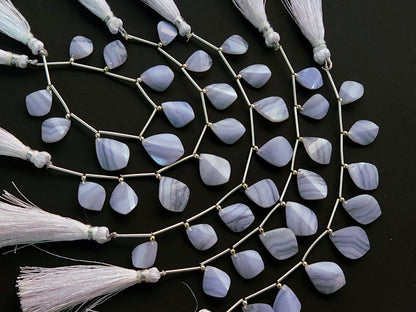Natural Blue Lace Agate Briolette Twisted Pear Shape Gemstone Beads