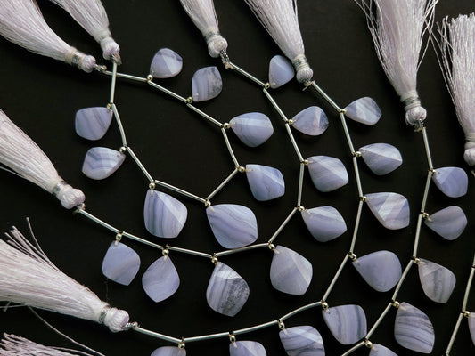 Natural Blue Chalcedony Faceted Briolette Twisted Pear Shape Gemstone Beads