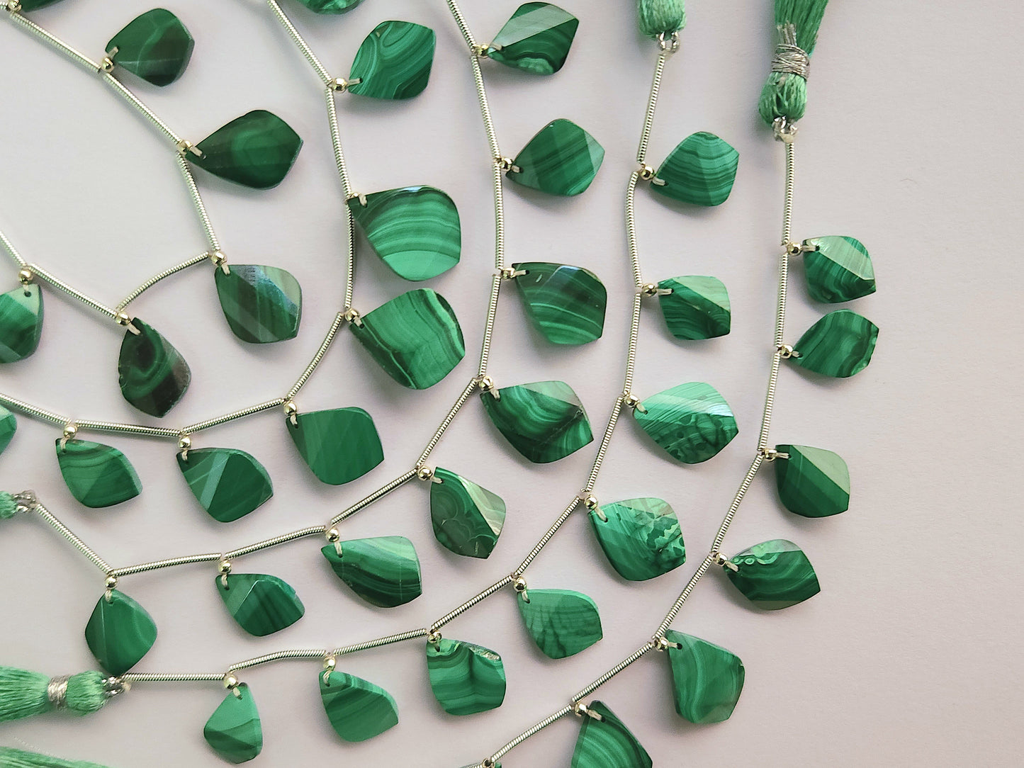 Natural Malachite Faceted Briolette Twisted Pear Shape Gemstone Beads