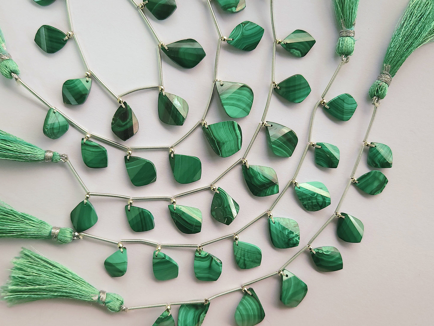 Natural Malachite Faceted Briolette Twisted Pear Shape Gemstone Beads