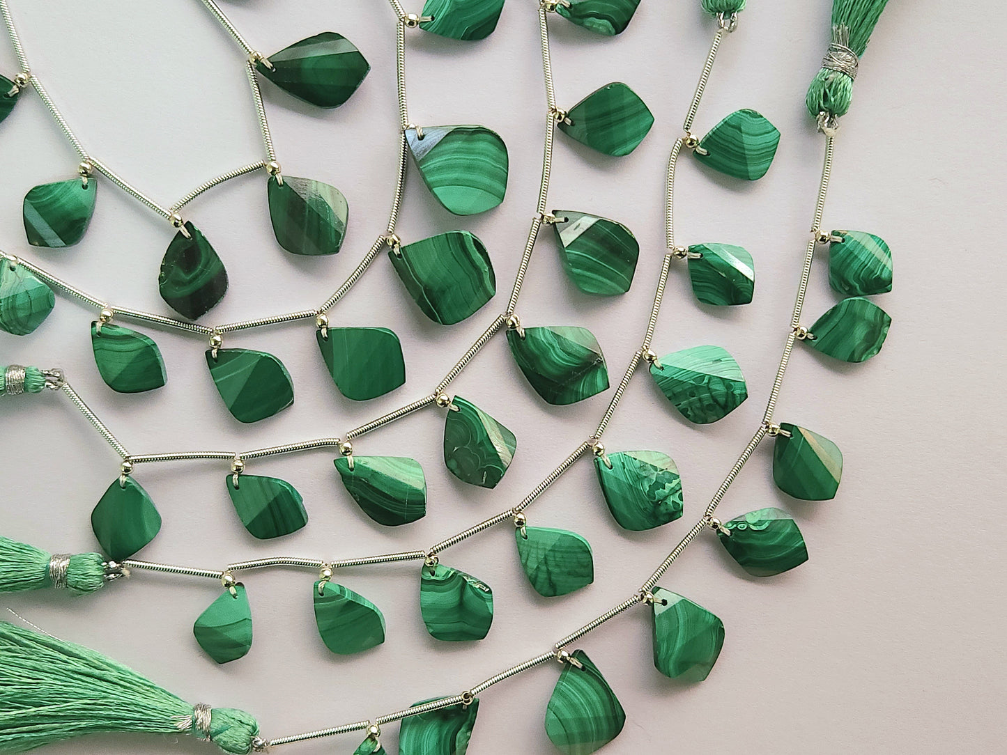Natural Malachite Faceted Briolette Twisted Pear Shape Gemstone Beads