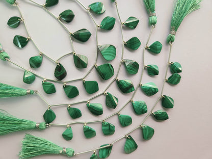 Natural Malachite Faceted Briolette Twisted Pear Shape Gemstone Beads