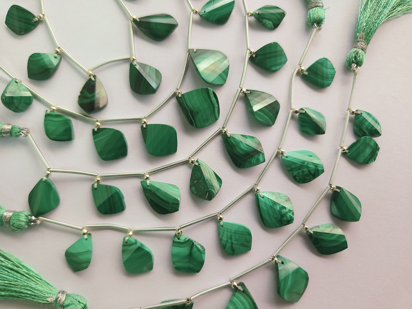 Natural Malachite Faceted Briolette Twisted Pear Shape Gemstone Beads
