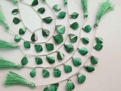 Natural Malachite Faceted Briolette Twisted Pear Shape Gemstone Beads