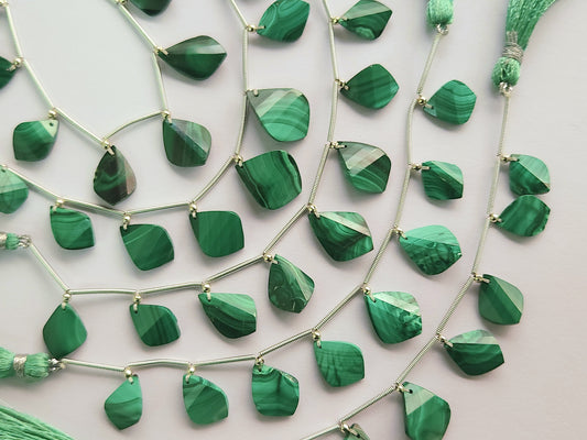 Natural Malachite Faceted Briolette Twisted Pear Shape Gemstone Beads