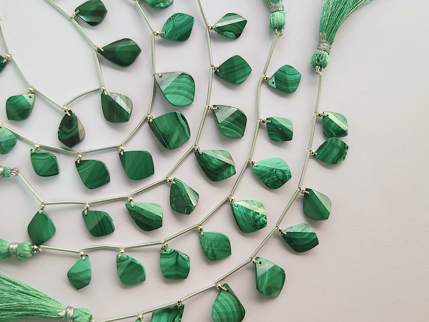 Natural Malachite Faceted Briolette Twisted Pear Shape Gemstone Beads