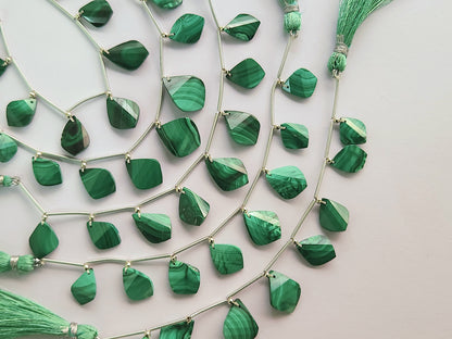 Natural Malachite Faceted Briolette Twisted Pear Shape Gemstone Beads