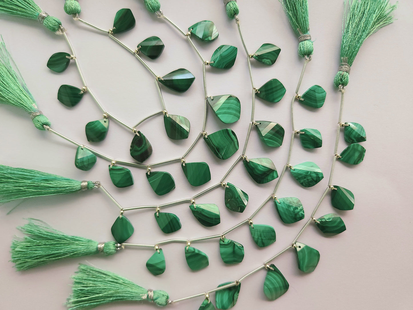 Natural Malachite Faceted Briolette Twisted Pear Shape Gemstone Beads