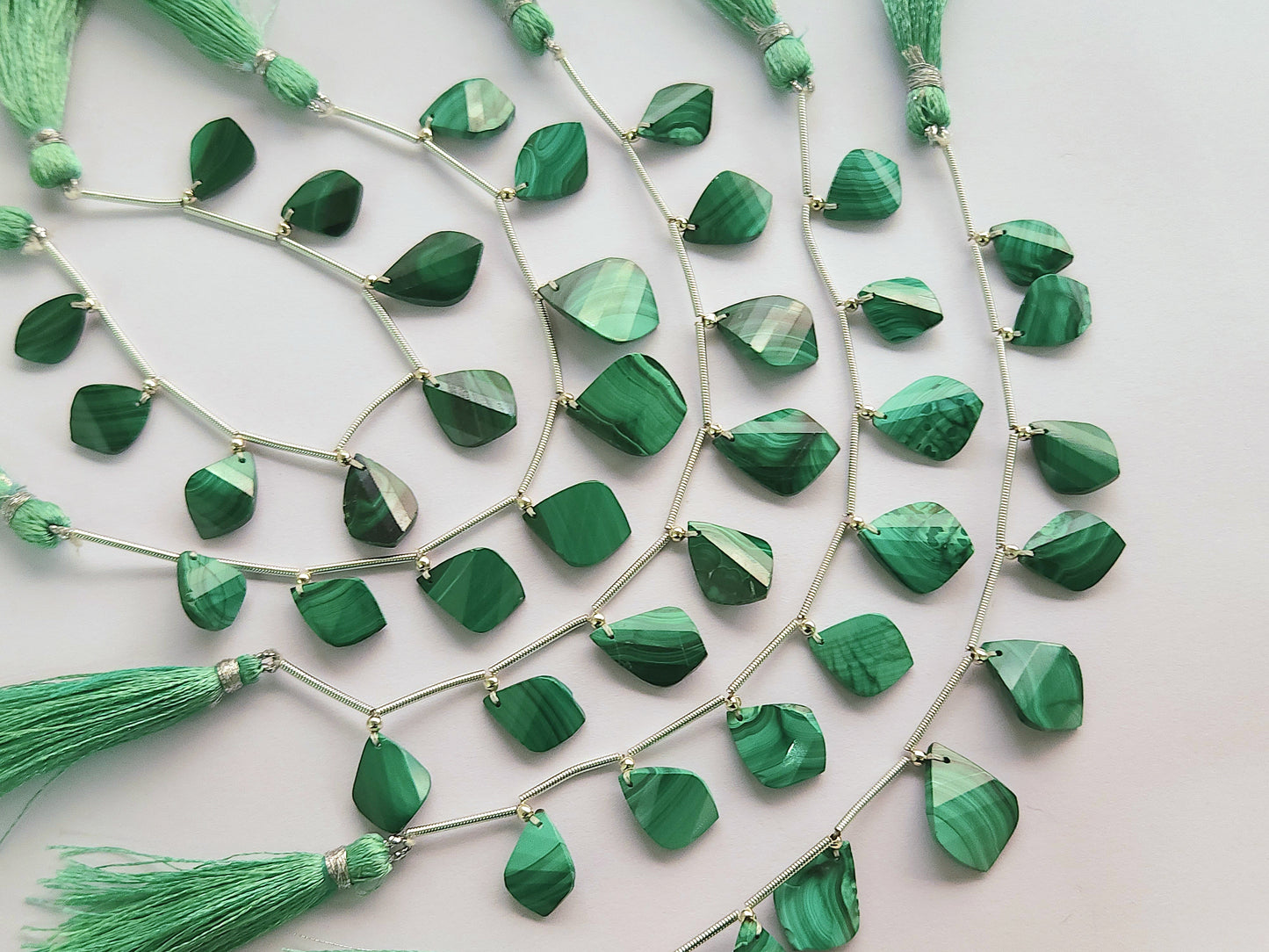 Natural Malachite Faceted Briolette Twisted Pear Shape Gemstone Beads
