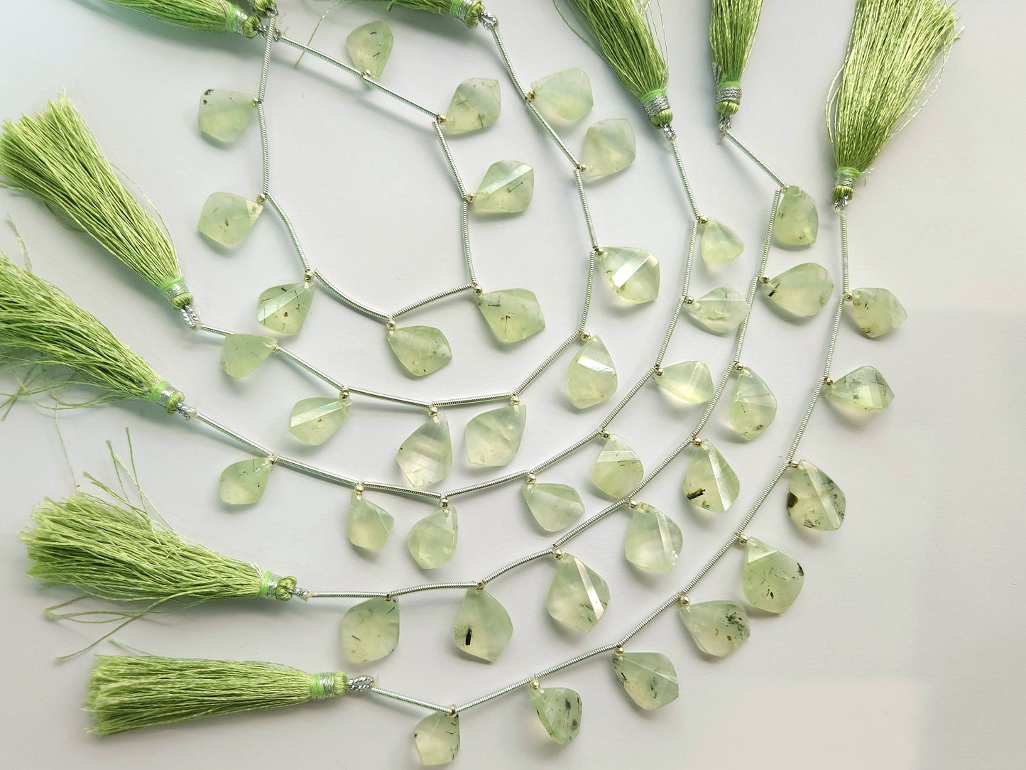 Natural Prehnite Faceted Briolette Twisted Pear Shape Gemstone Beads