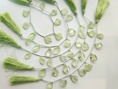 Natural Prehnite Faceted Briolette Twisted Pear Shape Gemstone Beads