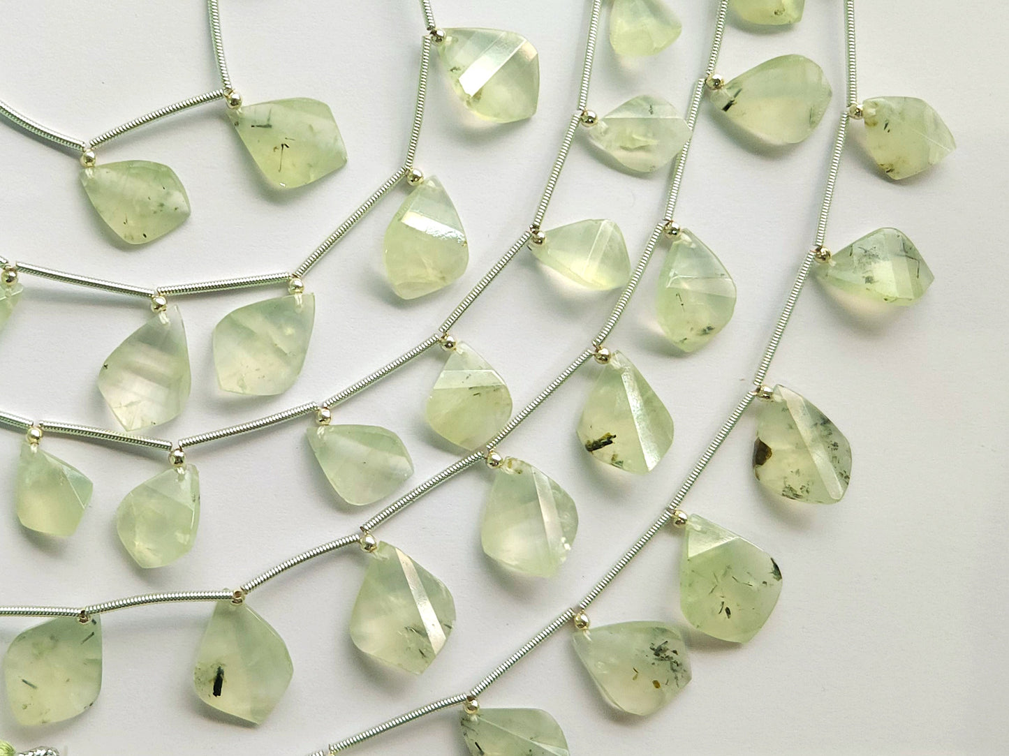 Natural Prehnite Faceted Briolette Twisted Pear Shape Gemstone Beads