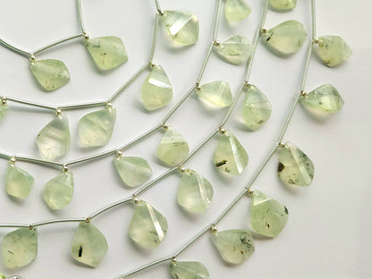 Natural Prehnite Faceted Briolette Twisted Pear Shape Gemstone Beads