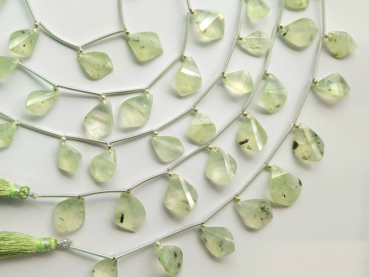 Natural Prehnite Faceted Briolette Twisted Pear Shape Gemstone Beads