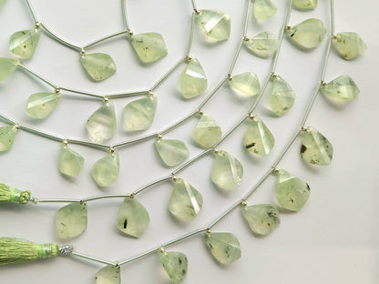 Natural Prehnite Faceted Briolette Twisted Pear Shape Gemstone Beads