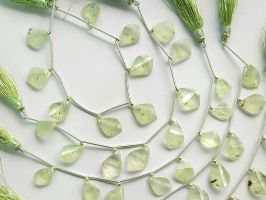 Natural Prehnite Faceted Briolette Twisted Pear Shape Gemstone Beads