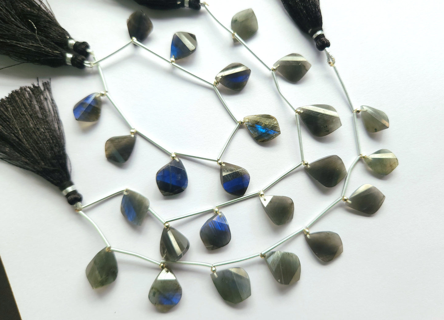 Natural Labradorite Faceted Briolette Twisted Pear Shape Gemstone Beads