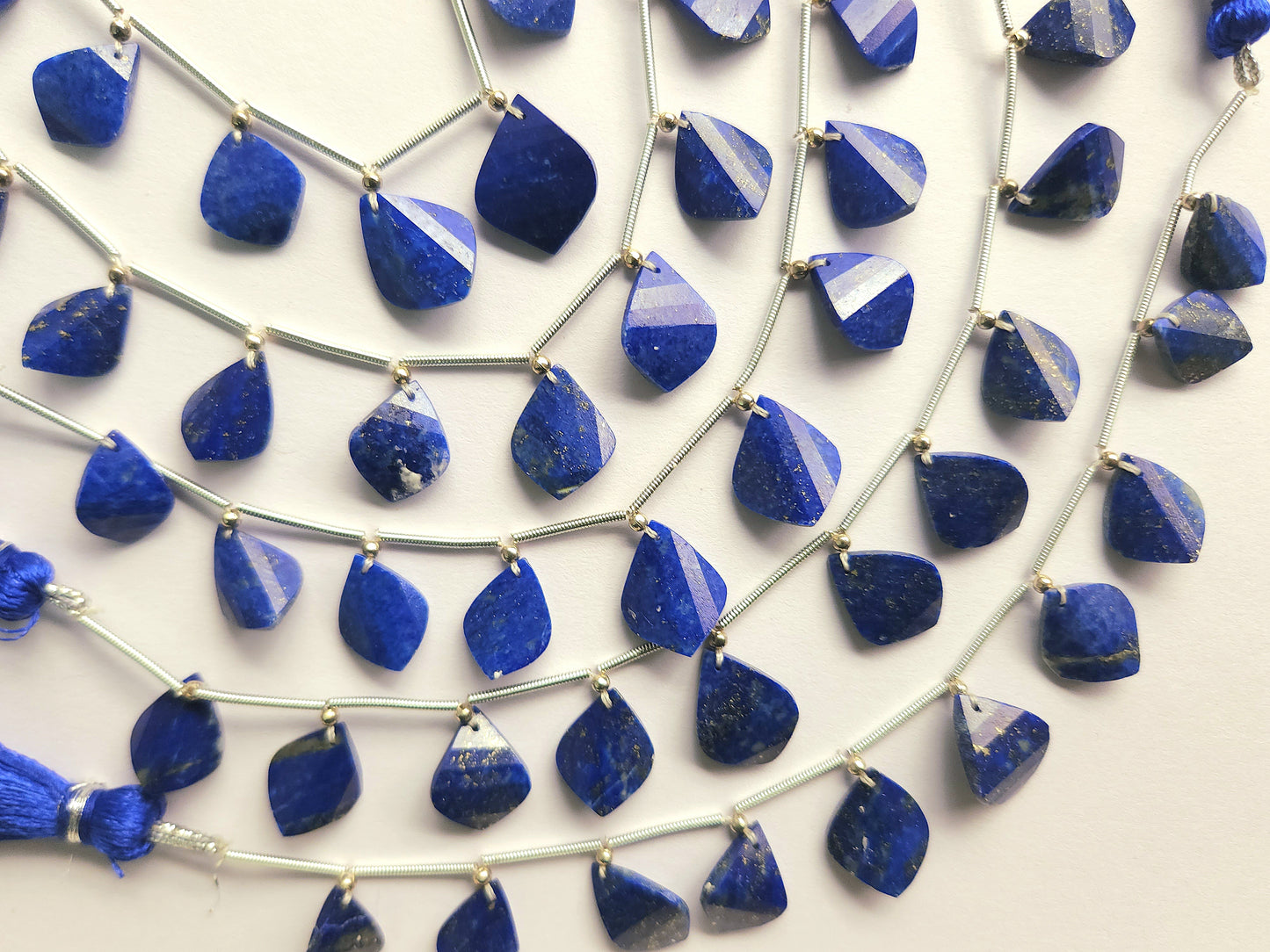Natural Lapis Lazuli Faceted Briolette Twisted Pear Shape Gemstone Beads