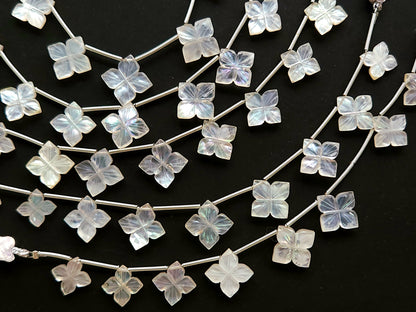 Natural Mother of Pearl and Crystal Triplet Flower Carved Square Shape Beads