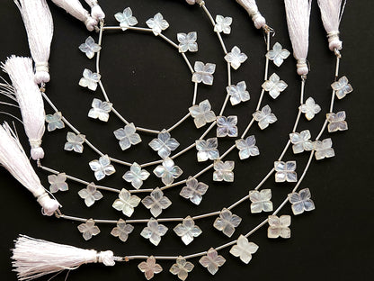 Natural Mother of Pearl and Crystal Triplet Flower Carved Square Shape Beads