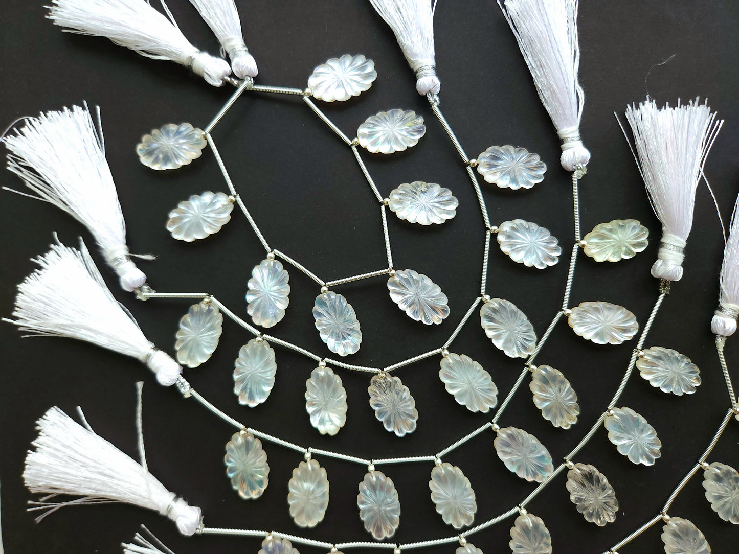 Natural Mother of Pearl and Crystal Triplet Carved Oval Shape Beads