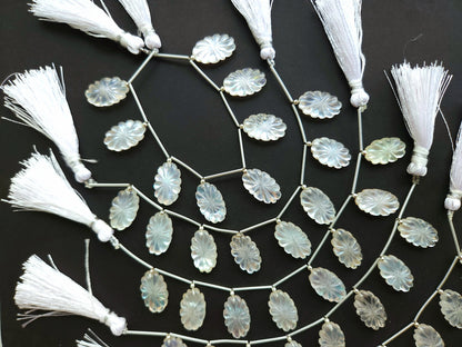 Natural Mother of Pearl and Crystal Triplet Carved Oval Shape Beads