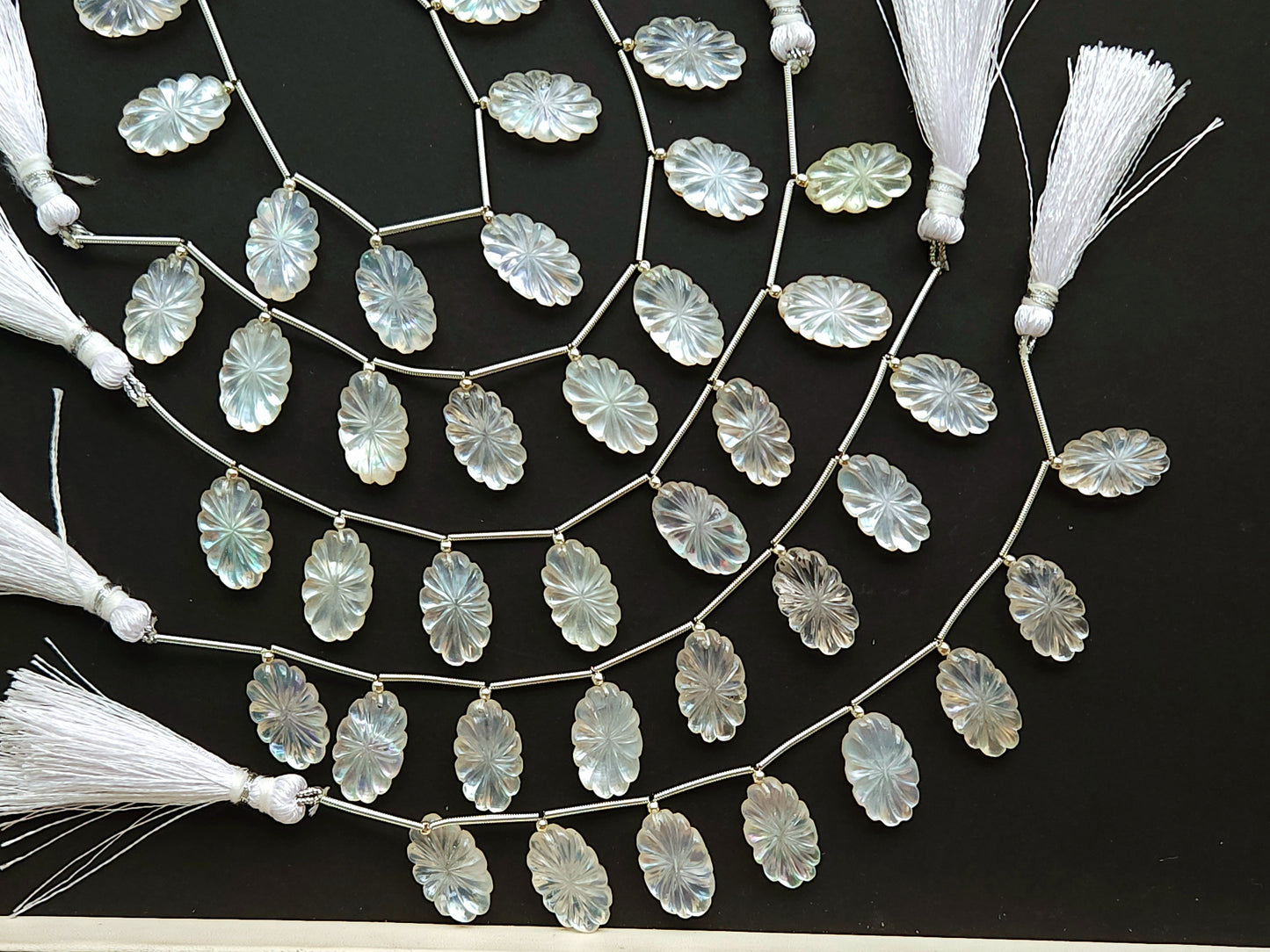 Natural Mother of Pearl and Crystal Triplet Carved Oval Shape Beads