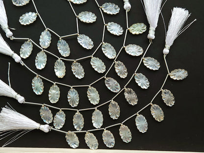 Natural Mother of Pearl and Crystal Triplet Carved Oval Shape Beads