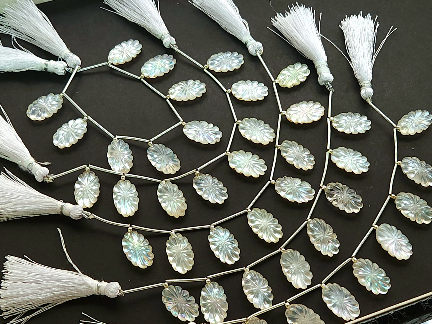 Natural Mother of Pearl and Crystal Triplet Carved Oval Shape Beads