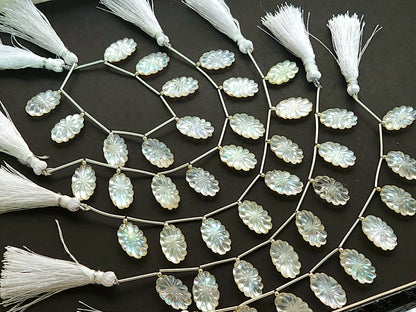 Natural Mother of Pearl and Crystal Triplet Carved Oval Shape Beads
