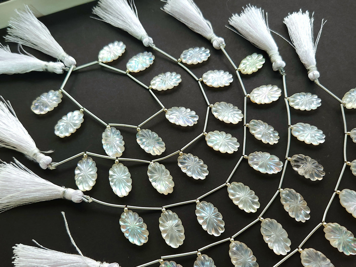 Natural Mother of Pearl and Crystal Triplet Carved Oval Shape Beads