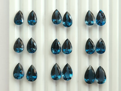 Natural London Blue Topaz Gemstone Pear Shape Loose Pairs