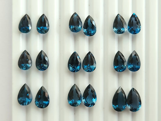 Natural London Blue Topaz Gemstone Pear Shape Loose Pairs