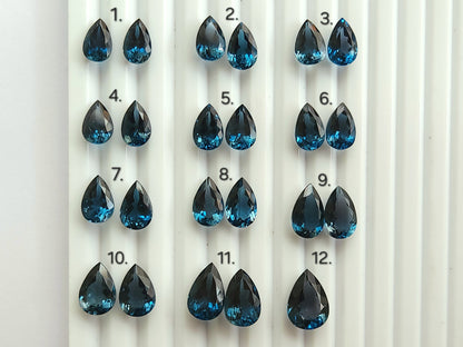 Natural London Blue Topaz Gemstone Pear Shape Loose Pairs