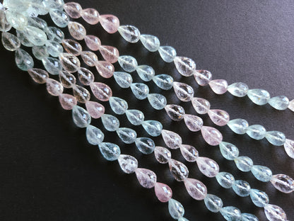 Natural Multi Aquamarine Faceted Briolette Straight Drill Drops | 8x10MM