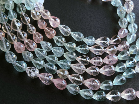 Natural Multi Aquamarine Faceted Briolette Straight Drill Drops | 8x10MM