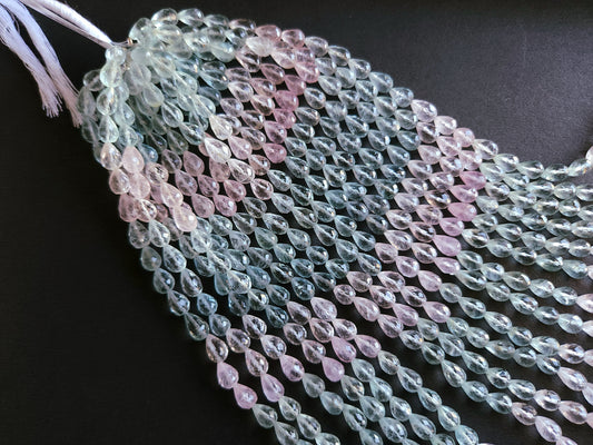 Natural Multi Aquamarine Faceted Briolette Straight Drill Drops | 6X9MM