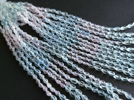 Natural Multi Aquamarine Faceted Briolette Straight Drill Drops | 5X7MM