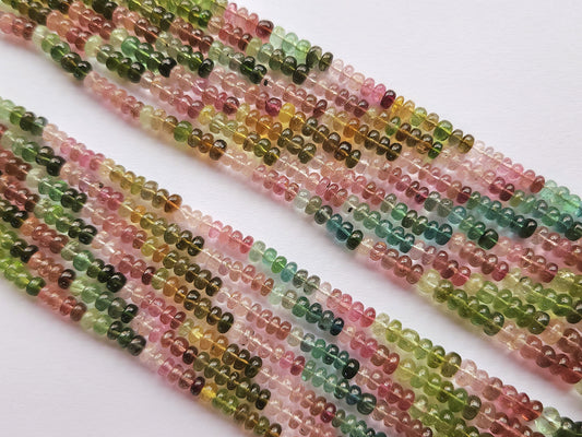 Natural Multi Tourmaline Smooth Rondelle Beads | Rainbow Tourmaline Beads