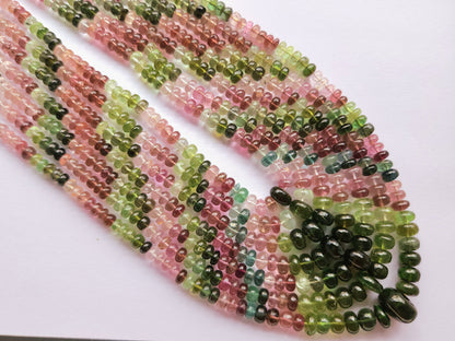 Natural Multi Tourmaline Smooth Rondelle Beads | Rainbow Tourmaline Beads