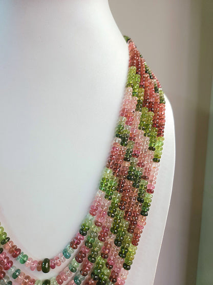 Natural Multi Tourmaline Smooth Rondelle Beads | Rainbow Tourmaline Beads