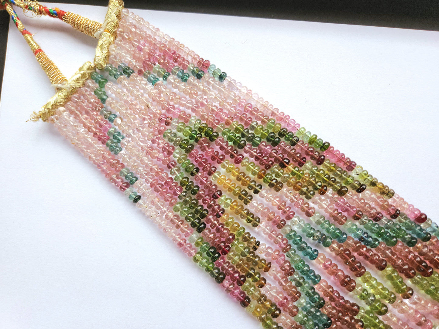 Natural Multi Tourmaline Smooth Rondelle Beads | Rainbow Tourmaline Beads