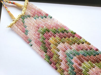 Natural Multi Tourmaline Smooth Rondelle Beads | Rainbow Tourmaline Beads