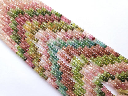Natural Multi Tourmaline Smooth Rondelle Beads | Rainbow Tourmaline Beads