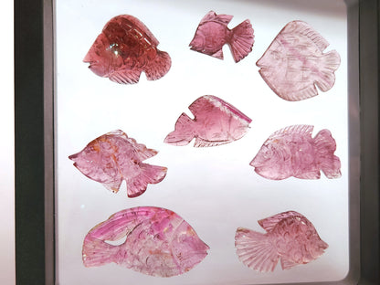 Rare! Natural Pink Tourmaline Fish Carvings