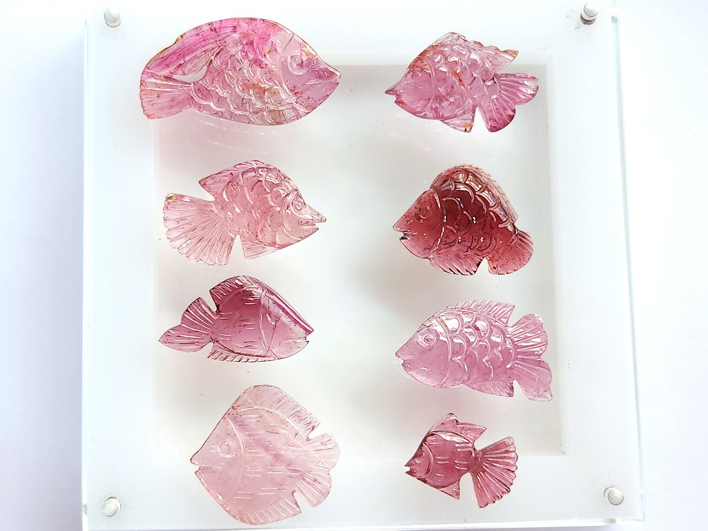 Rare! Natural Pink Tourmaline Fish Carvings