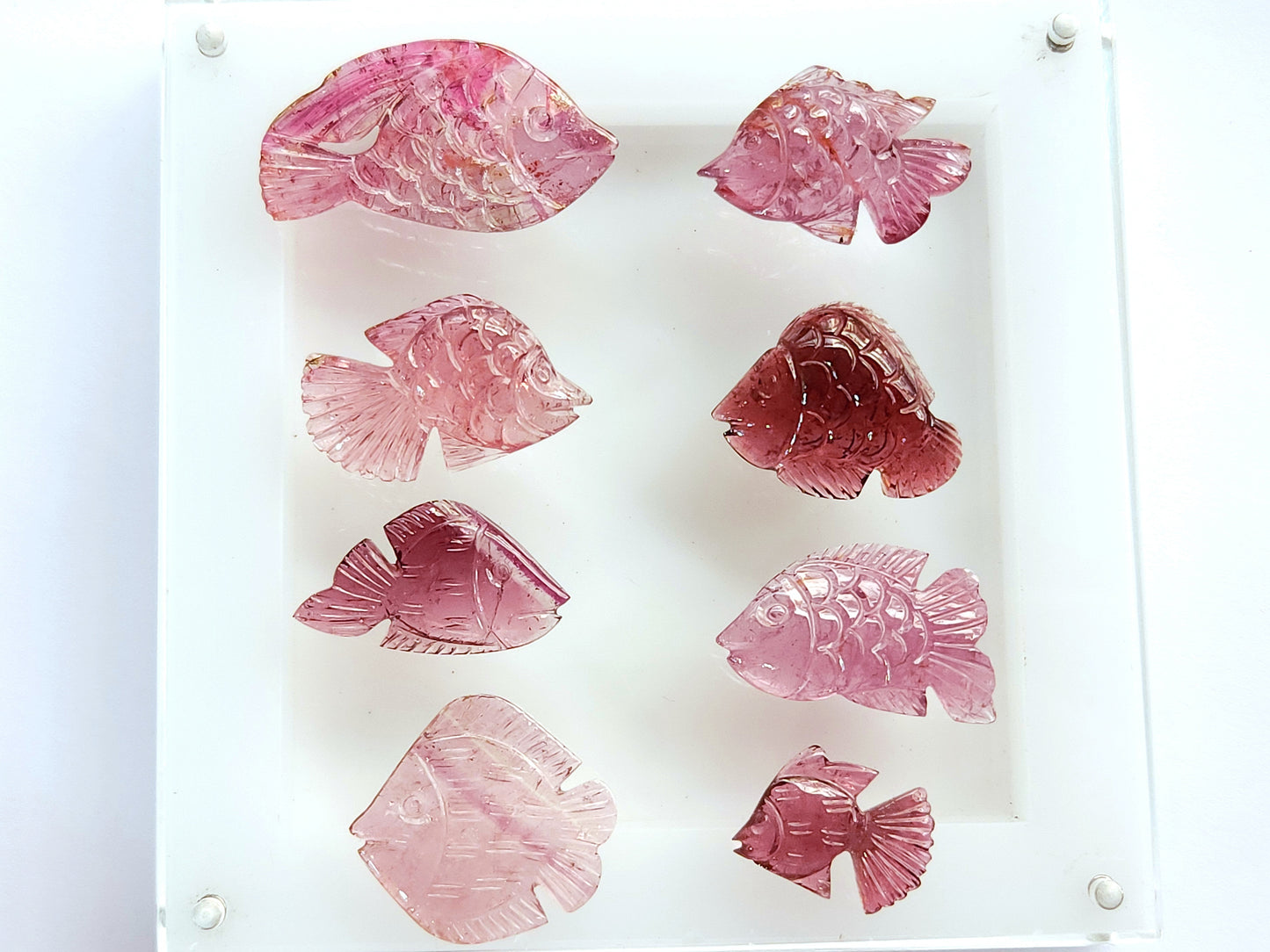 Rare! Natural Pink Tourmaline Fish Carvings