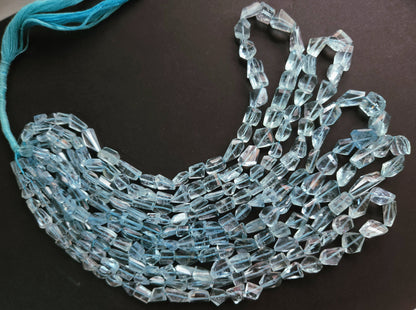 Natural Aquamarine Uneven Faceted Tumble Shape Beads