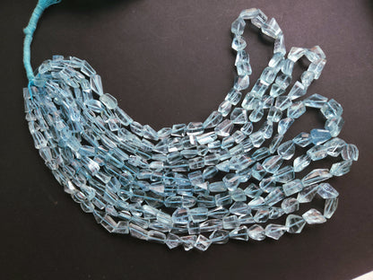 Natural Aquamarine Uneven Faceted Tumble Shape Beads