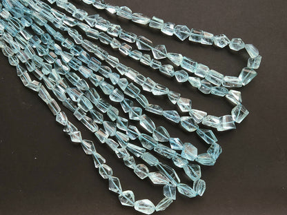 Natural Aquamarine Uneven Faceted Tumble Shape Beads